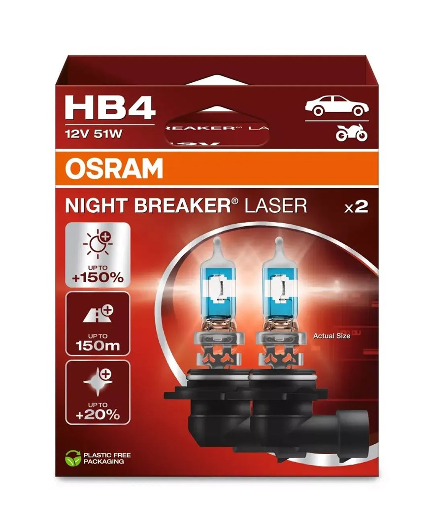 Osram Night Breaker Laser HB4 (2 kom) - Do 150m svetlobnega snopa