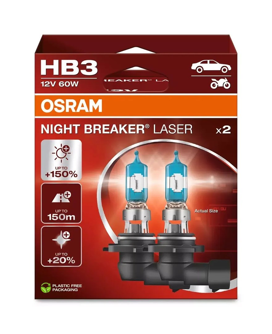 Osram Night Breaker Laser HB3 (2 kom) - Do 150m svetlobnega snopa