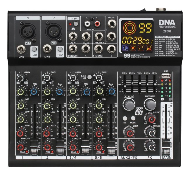 DNA QFX6 6-kanalni analogni mešalnik zvoka z Bluetooth