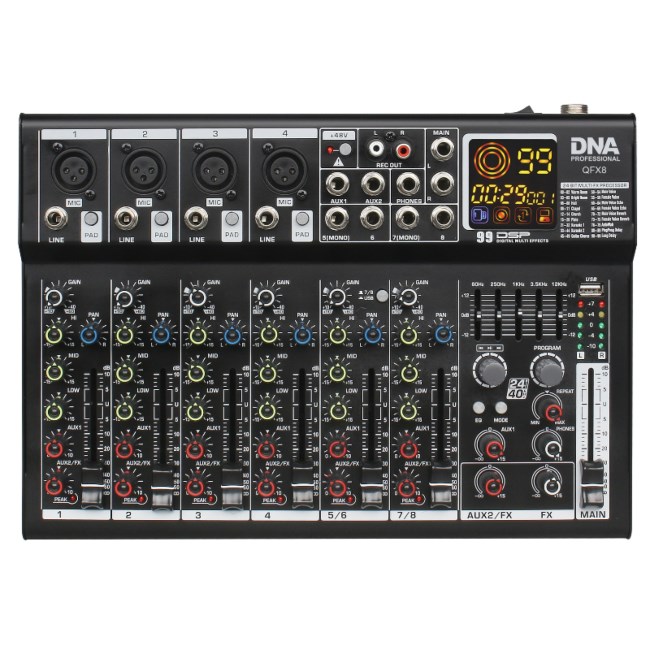 DNA QFX8 Analog audio mešalna miza, 8 kanalov, Bluetooth