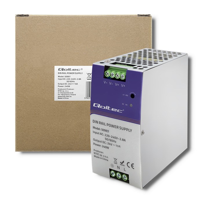 Qoltec industrijski napajalnik za DIN letev | 240W | 24V | 10A