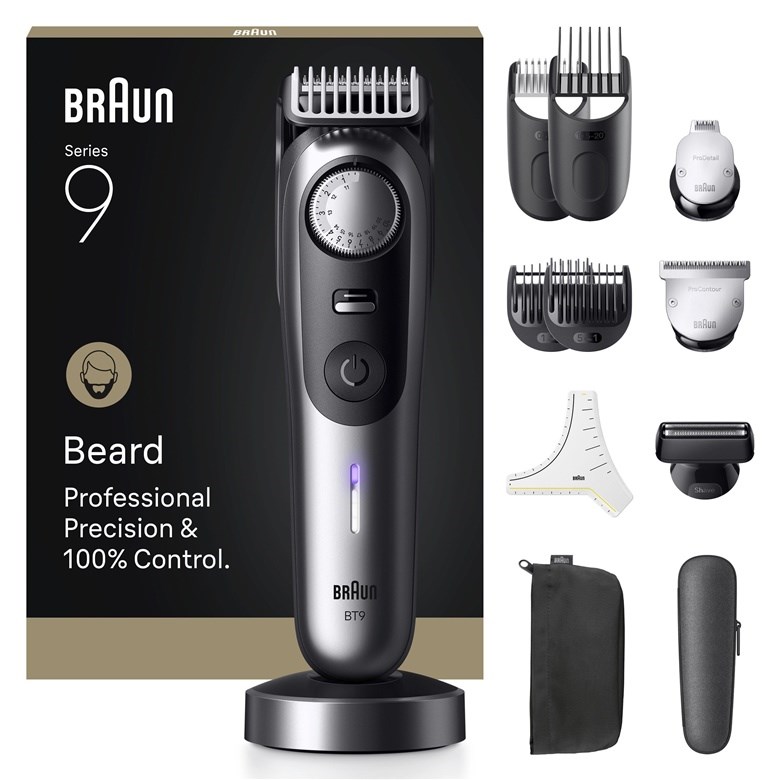 Braun BeardTrimmer 9 BT9560 brivnik za brado, črn/srebrn