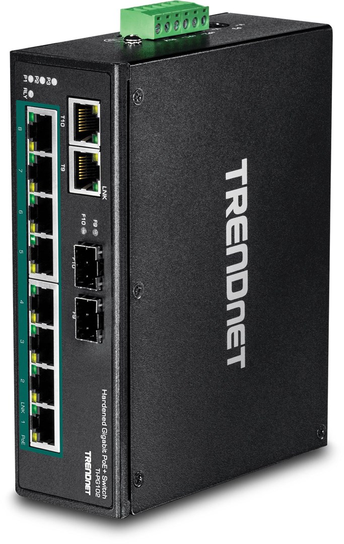 TRENDnet TI-PG102 Industrijski stikalnik Gigabit PoE+ (10-portni, DIN montaža)