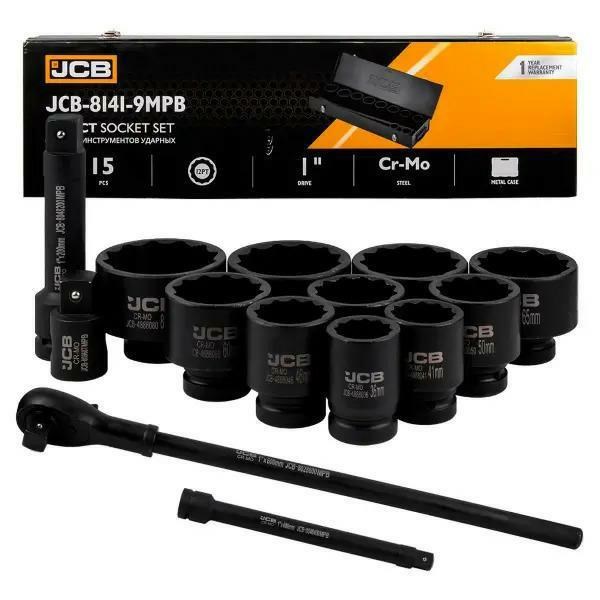 JCB komplet udarnih nasadnih ključev 15el. 1" 12-kotni (36-80mm)