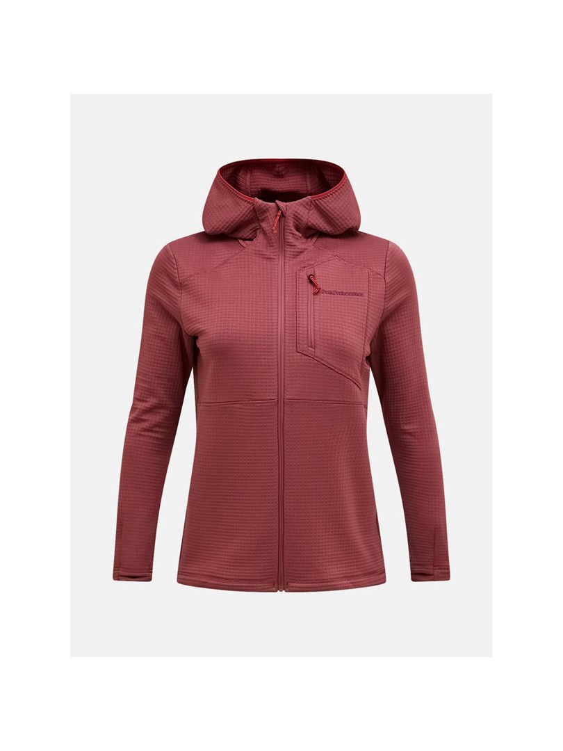 Ženska jopa PEAK PERFORMANCE W Trail Polartec Power Grid Zip Hood, rdeča, vel. M