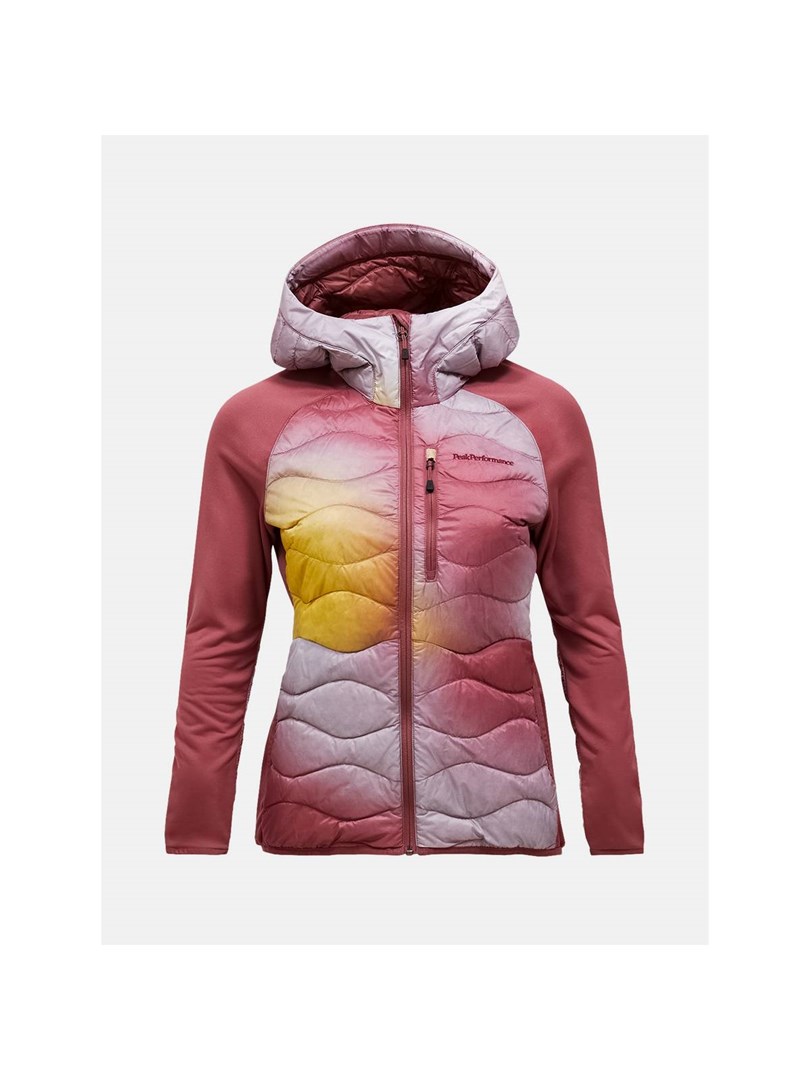 Ženska jakna s kapuco Peak Performance W Helium Aop Down Hybrid Hood - večbarvna, vel. M