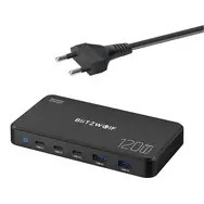 BlitzWolf 5-v-1 polnilna postaja 120W, 2xUSB-A / 3xUSB-C, črna