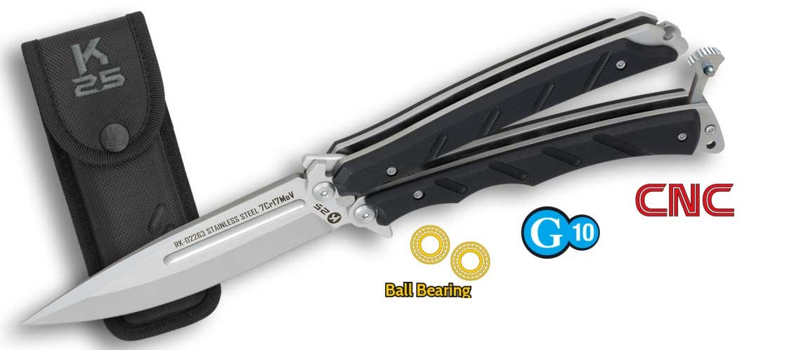 K25 02263 Balisong nož metulj CNC rezilo, kroglični ležaj