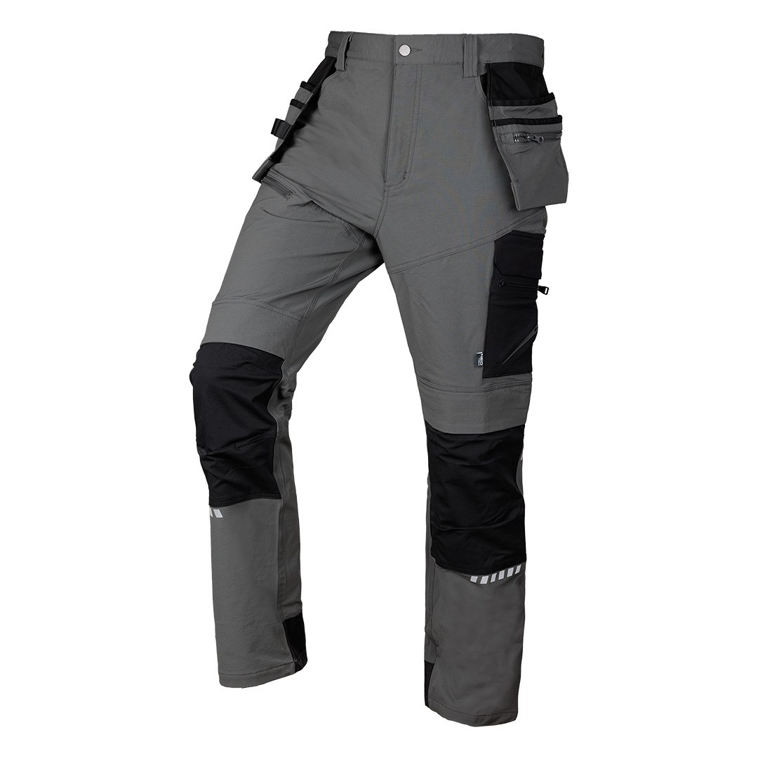 NOL Delovne Hlače Mix&Match, 4-smerni Razteg, S Kaburami, Cordura, Siva-Črna, Velikost XS