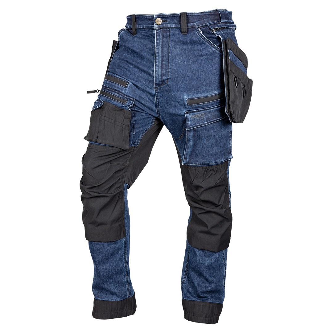 Delovne hlače DENIM, ojačane s Corduro, odstranljivi žepi, temno modre, velikost L