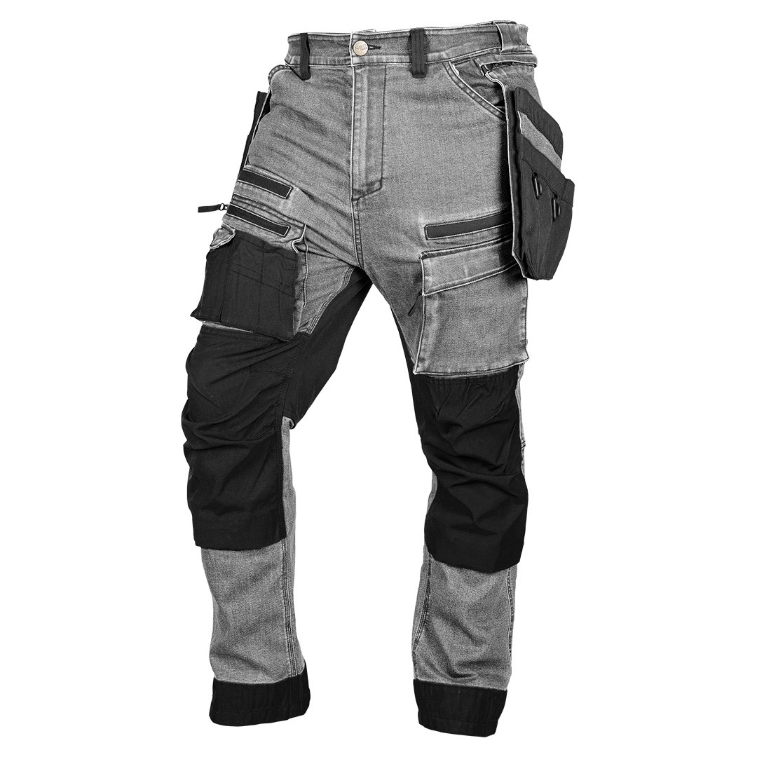 NOL Denimske delovne hlače z ojačitvami Cordura, sive, vel. M