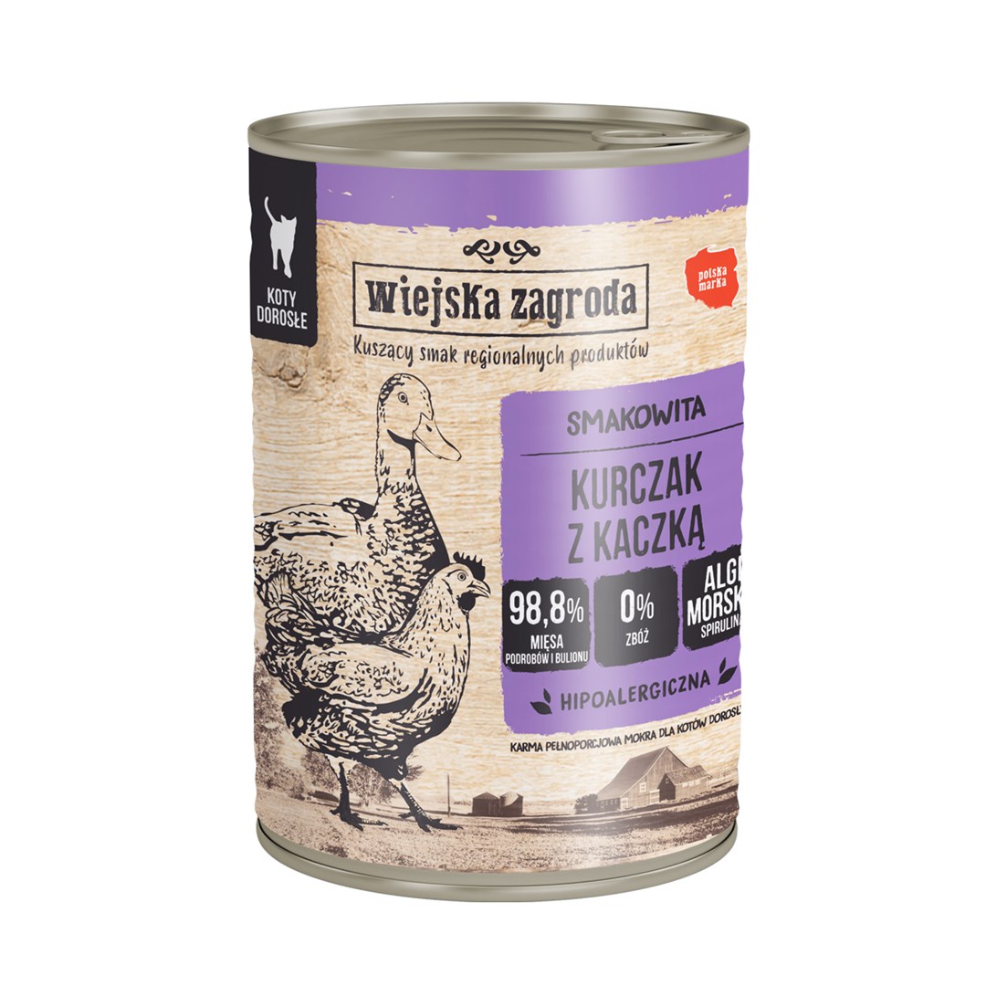 WIEJSKA ZAGRODA piščanec z račjo - mokra hrana za mačke - 400g
