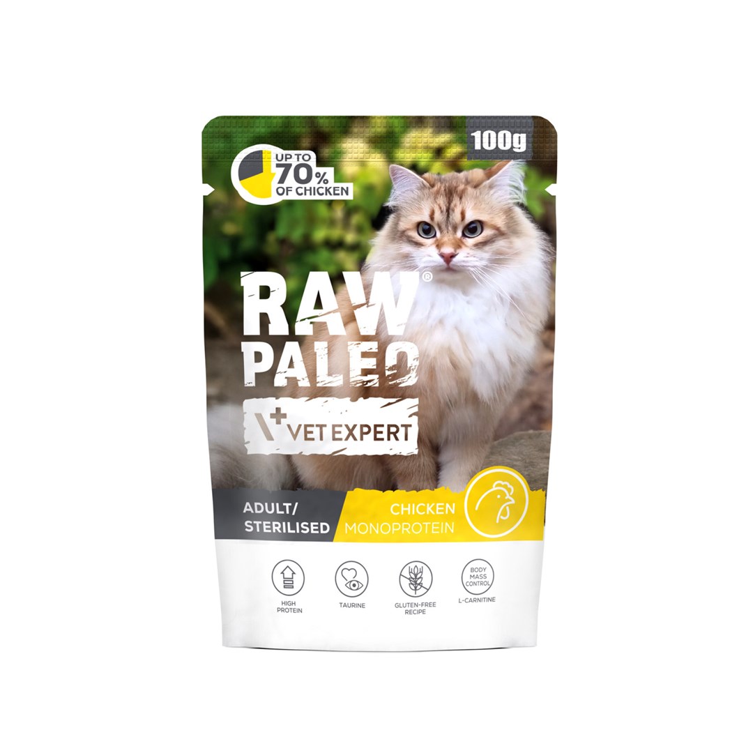 VETEXPERT Raw Paleo Adult Sterilised Chicken - mokra hrana za mačke - 100g