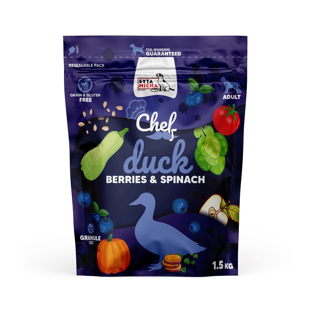 Pasja hrana SYTA MICHA Chef Duje, jagode in špinača - 1,5kg