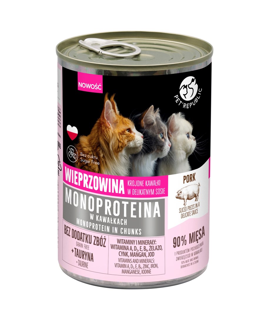 PET REPUBLIC Monoprotein Mokra hrana za mačke, svinjina v omaki, 400g