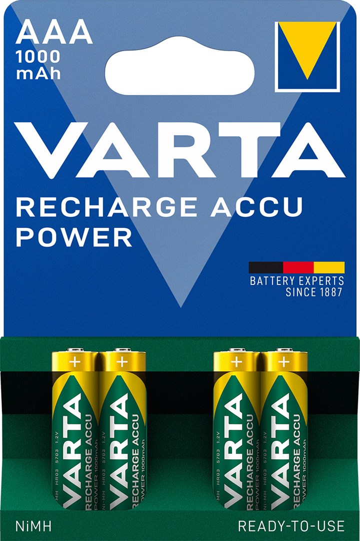 VARTA HR03 AAA Recharge Accu Power 1000 mAh polnilne baterije, 8 kosov, zelena, rumena