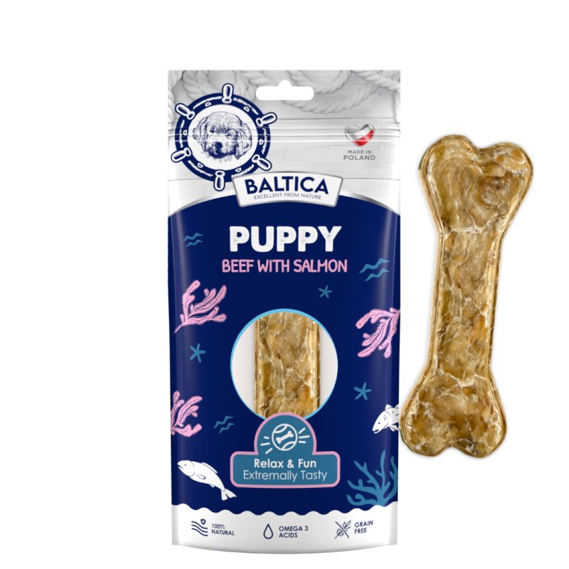 Pasja poslastica BALTICA Puppy Goveje z lososom - žvečljiva - 75 g