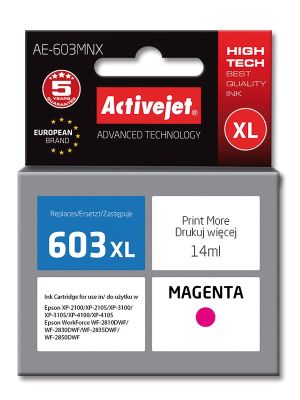 Brizgalni kartušni vložek Activejet AE-603MNX (nadomestni za Epson 603XL), 14 ml, magenta