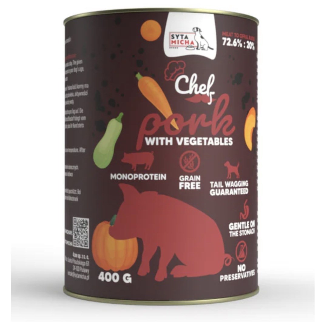 SYTA MICHA Chef Pork with vegetables - mokra hrana za pse s svinjino in zelenjavo 400g