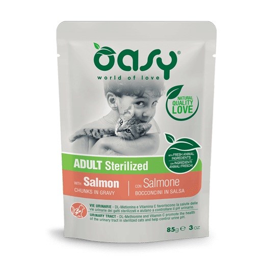 OASY Mokra hrana za sterilizirane mačke s lososom, 85 g