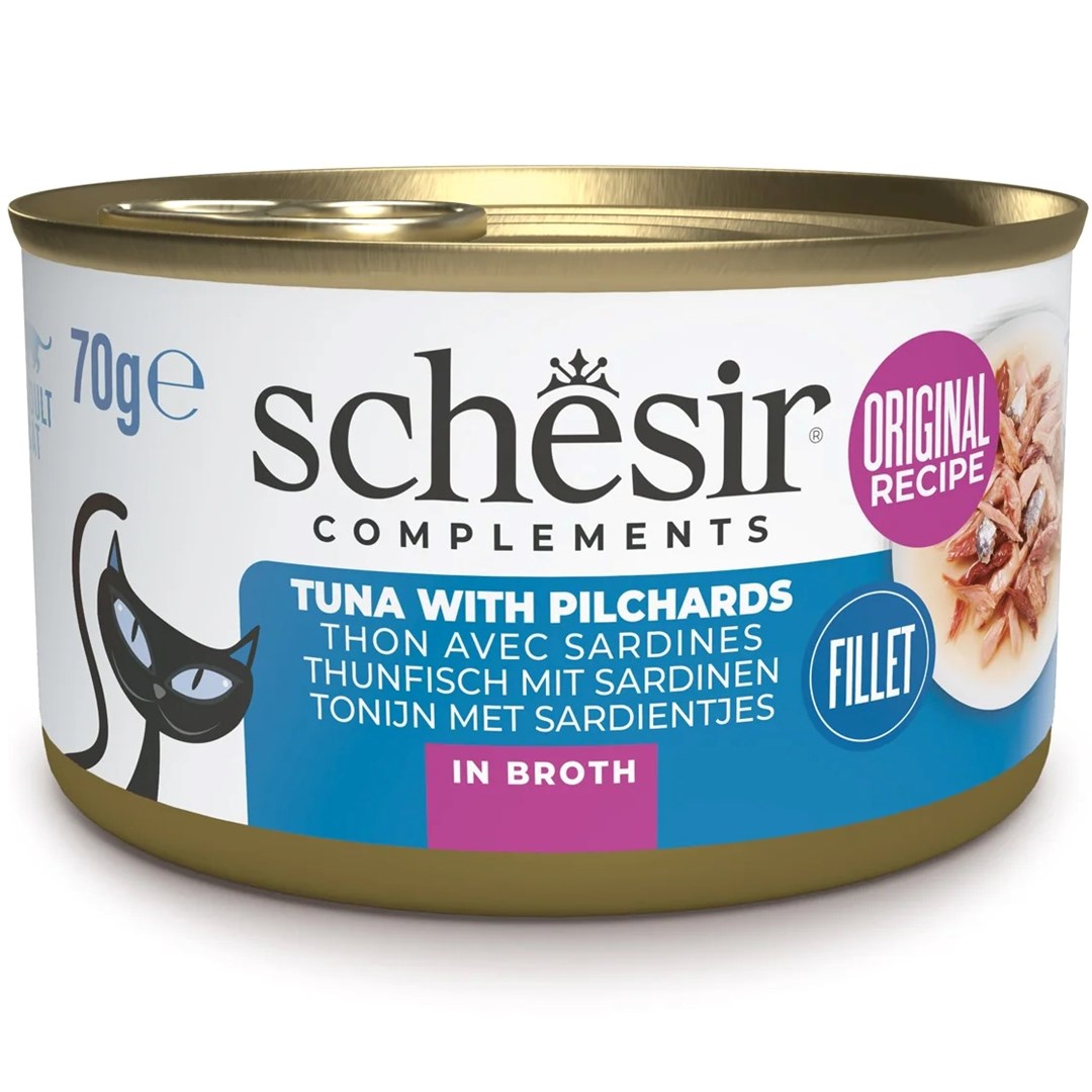 SCHESIR Mokra hrana za mačke, Tuna in sardele v omaki, 70 g