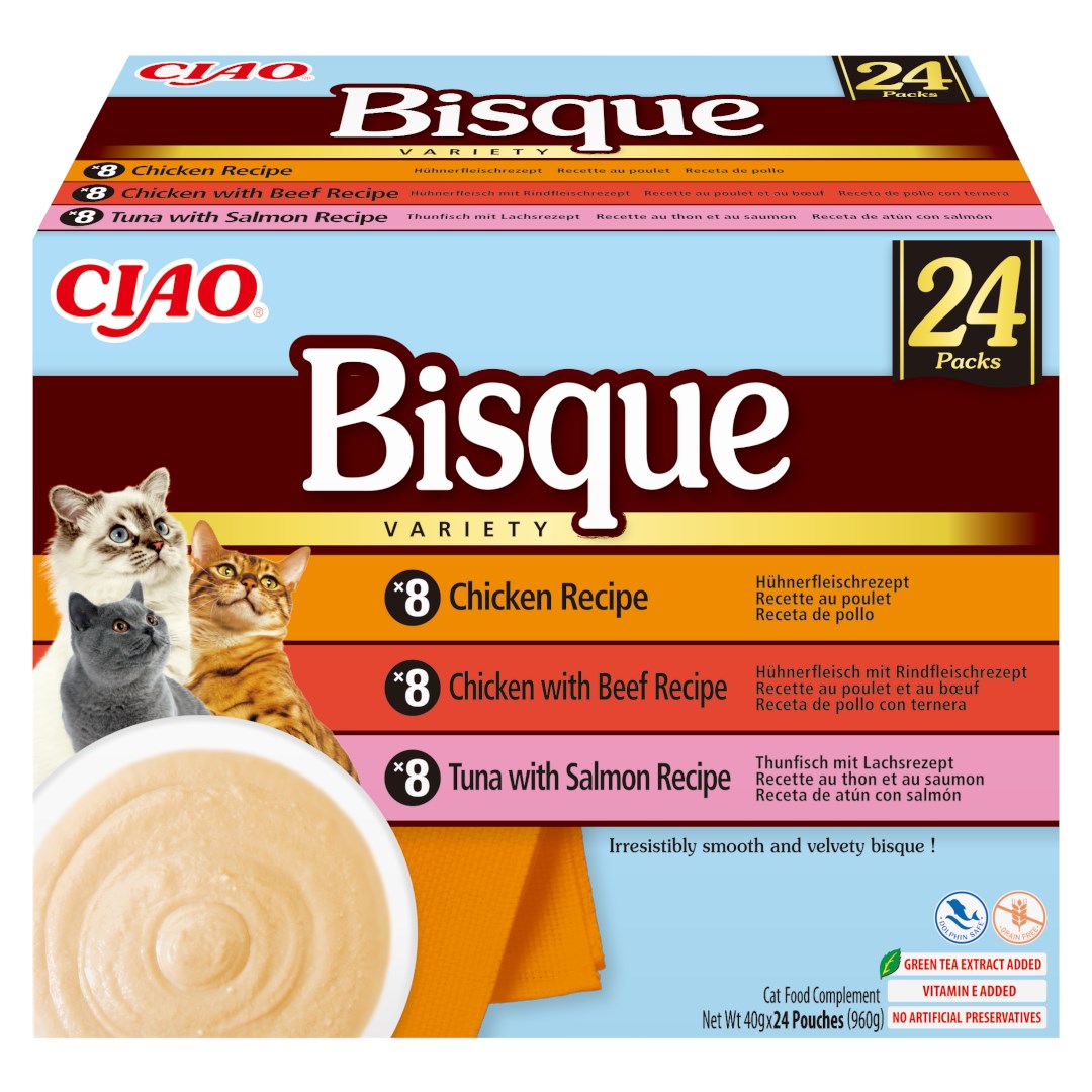 Poslastica za mačke INABA Ciao Bisque - piščanec, govedina in riba (24x40g)