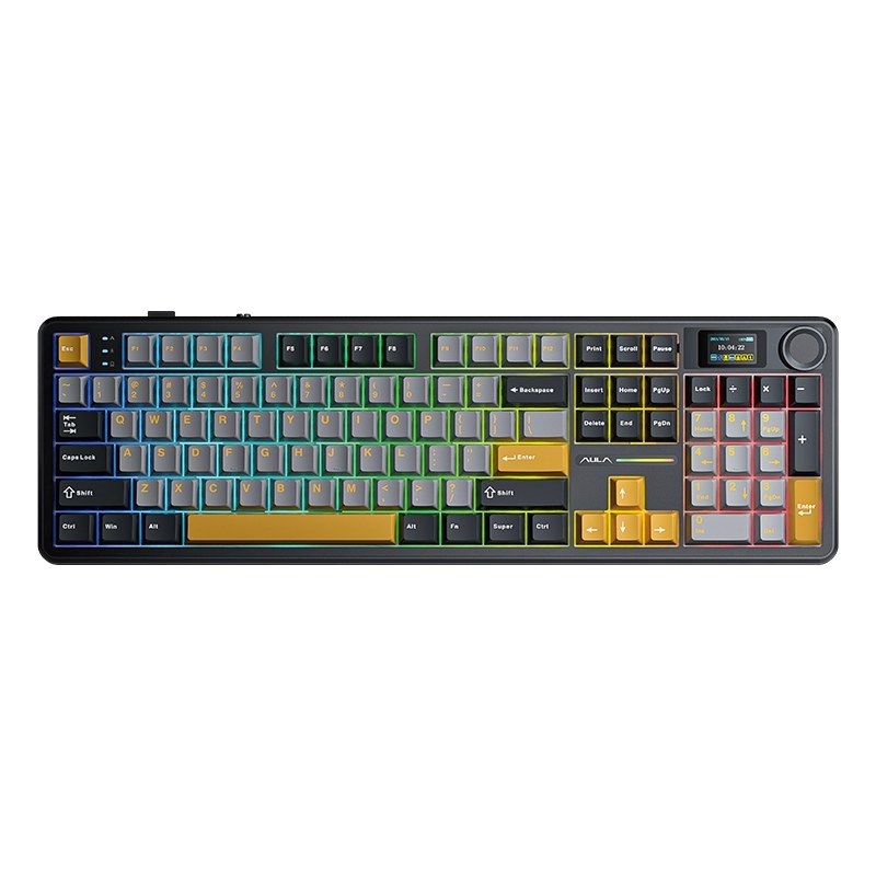 Tipkovnica AULA F108 Pro, siva+oranžna+temno siva, mehanska, RGB