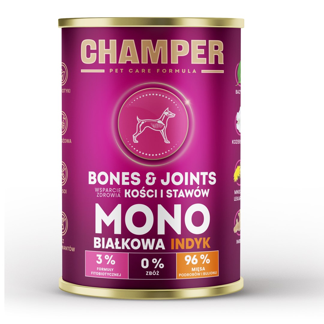 CHAMPER Bones & Joints Monoprotein Purana - mokra hrana za pse, 400g