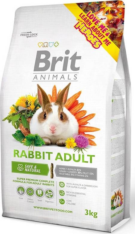 Brit Animals Rabbit Adult, popolna hrana za kunce, 3kg