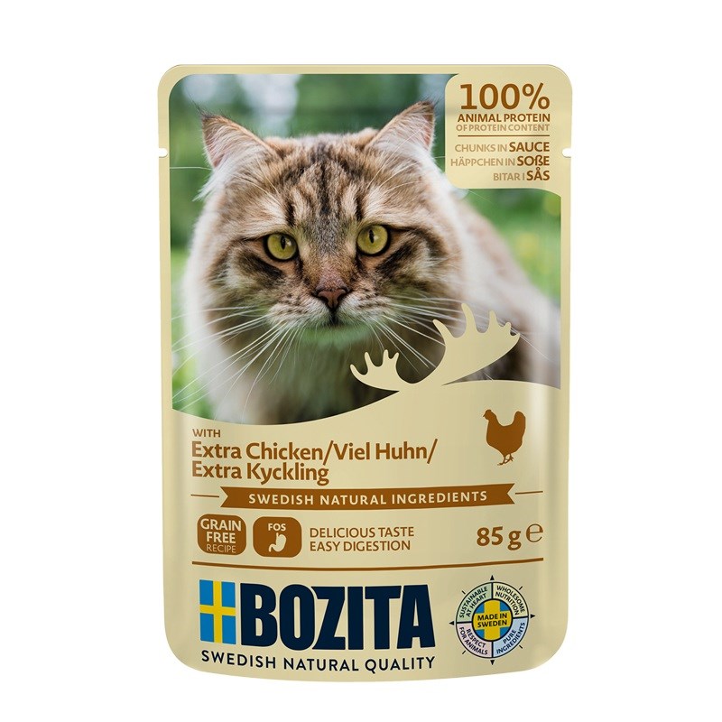 Bozita Piščančji koščki v omaki - mokra hrana za mačke, 85g