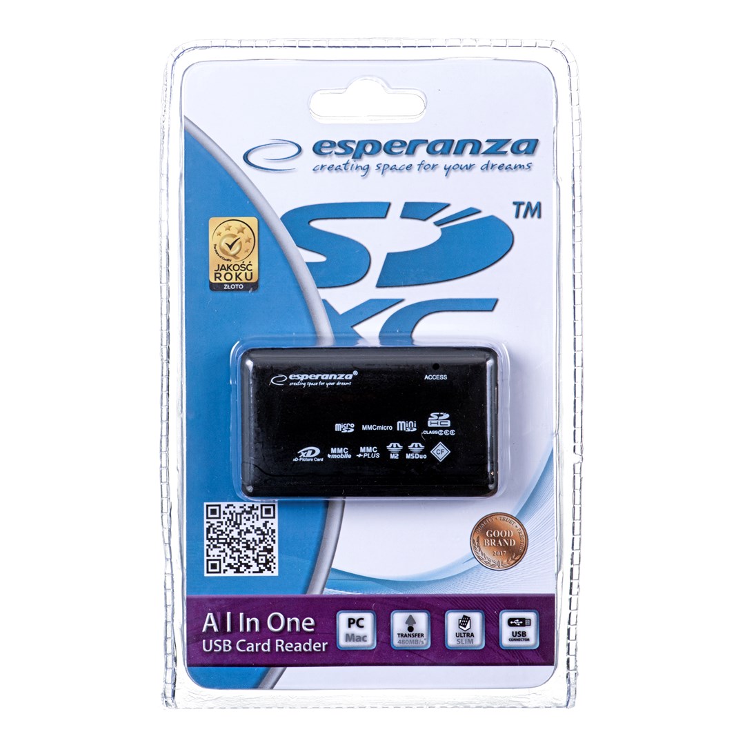Bralnik kartic Esperanza EA119, črn, USB 2.0