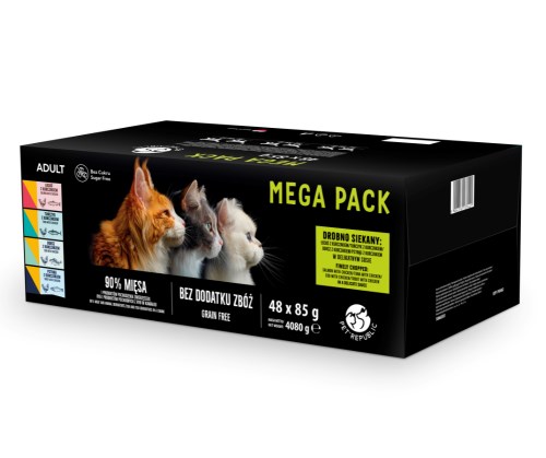 Pet Republic Mokra hrana za mačke Mega Pack (jagnjetina, piščanec, tuna, trska, postrv) - 48x85g