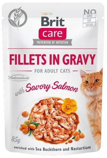 BRIT Care Fillets in Gravy – mokra hrana za mačke, losos v omaki, 85 g