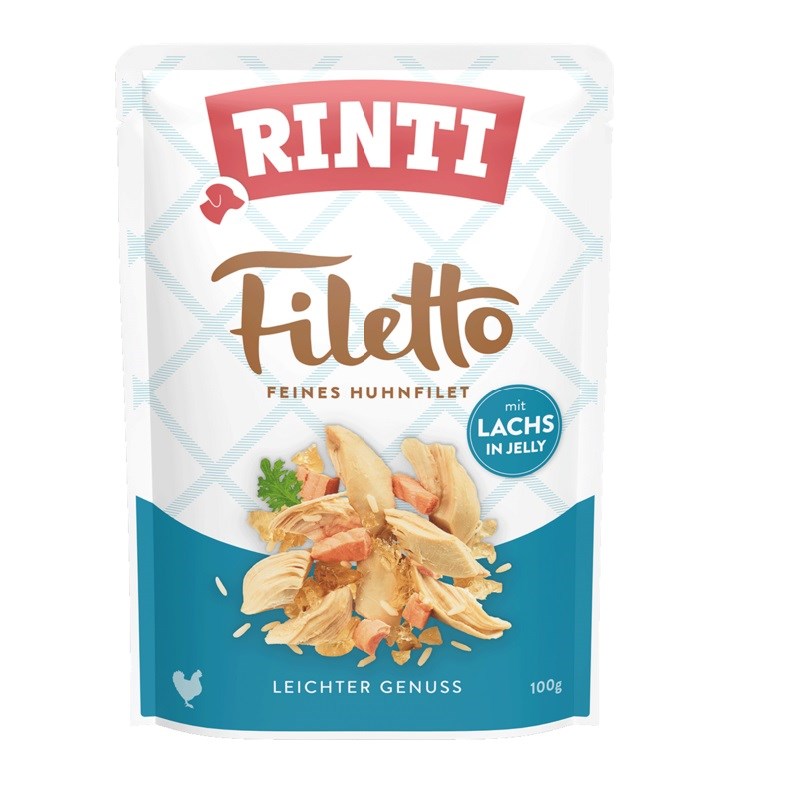 RINTI Filetto piščančji file z lososom - mokra hrana za pse - 100g