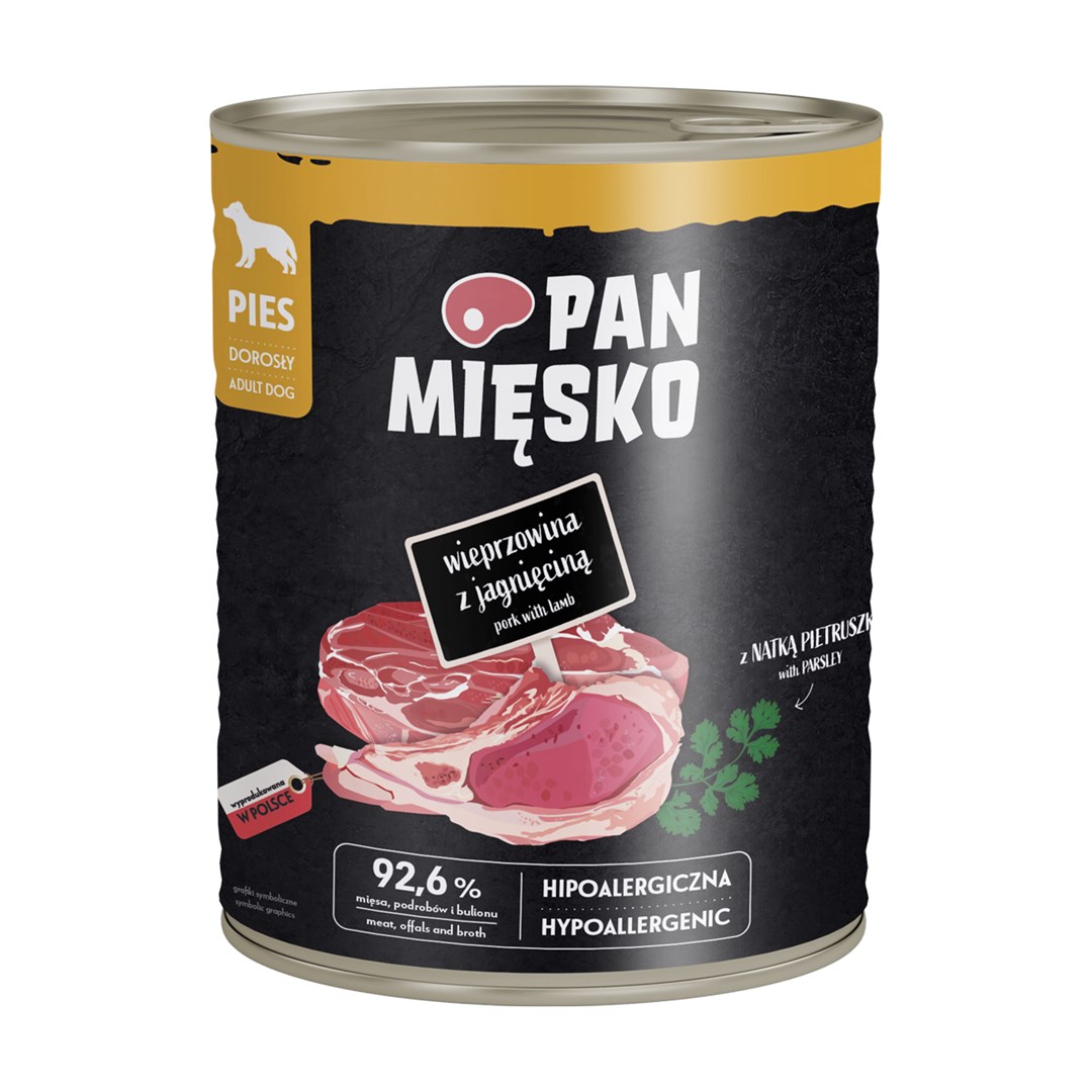 PAN MIĘSKO Svinjetina s janjetinom - mokra hrana za pse - 800g