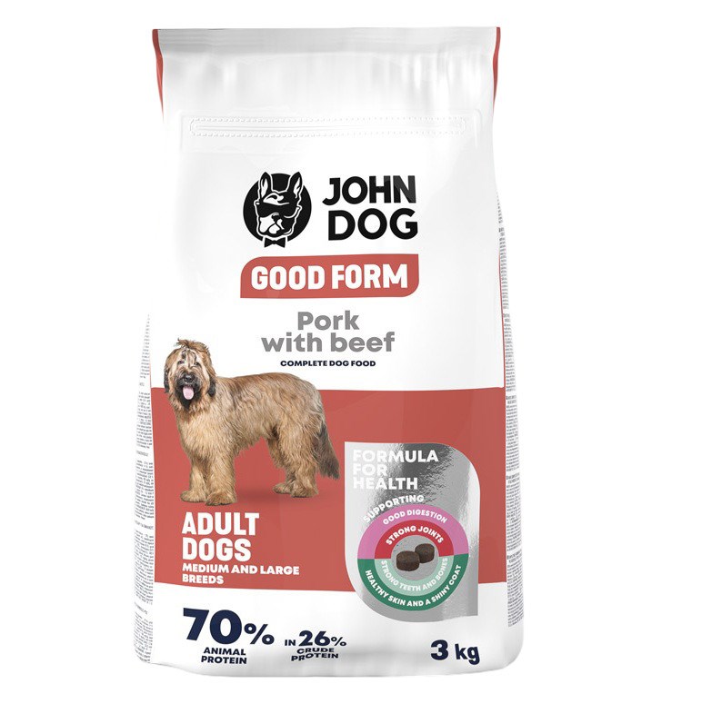 Hrano za pse JOHN DOG Good Form, svinjina z govedino, 3 kg