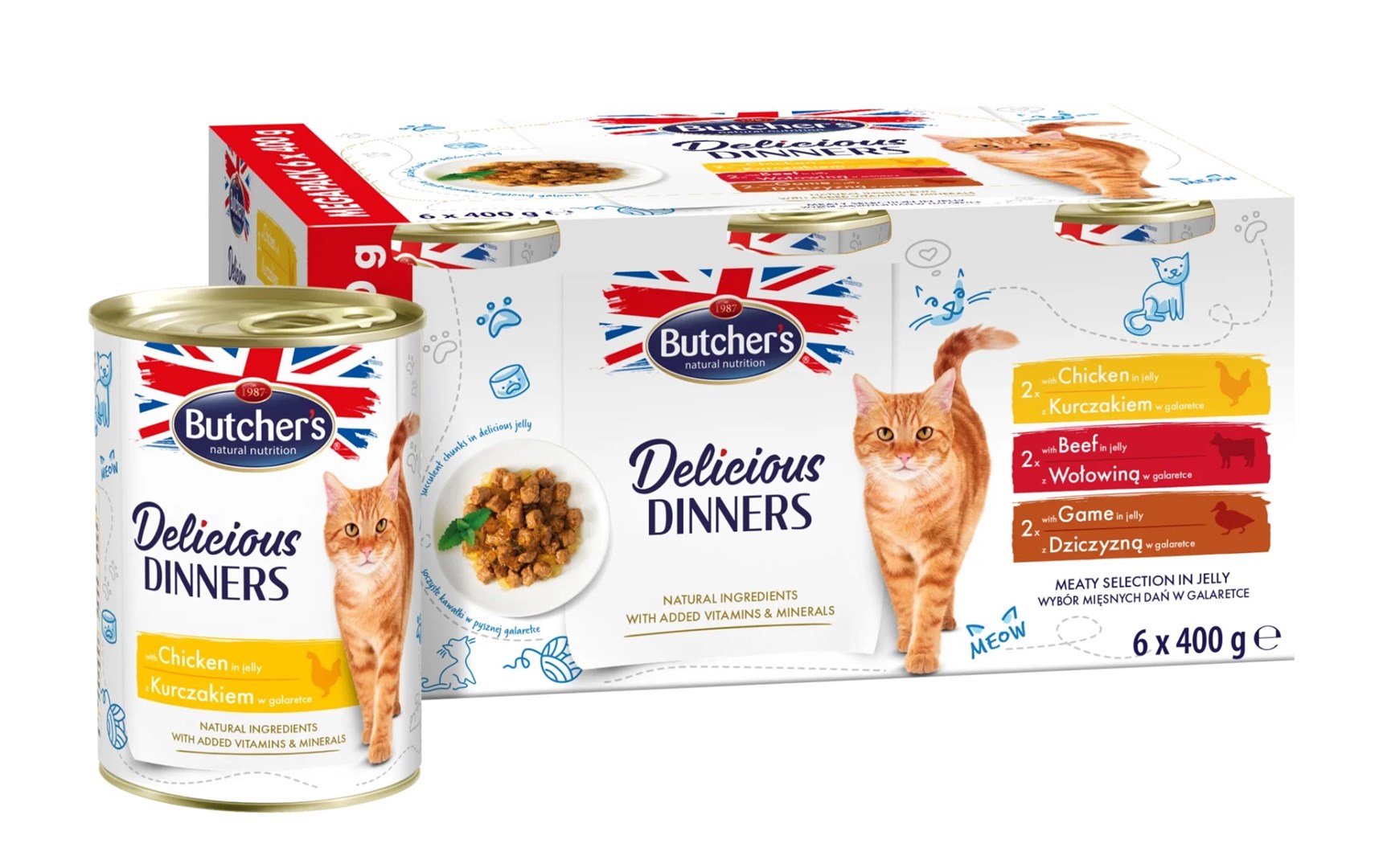 BUTCHER'S Delicious Dinners Mokra hrana za mačke - Kose piščanca v želeju - 6 x 400g