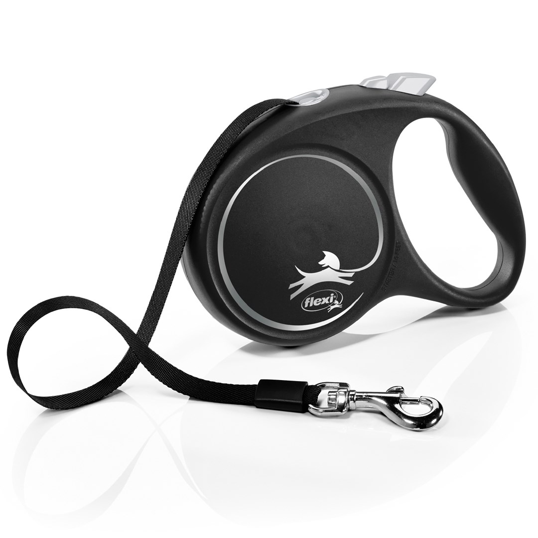Flexi Black Design L 5 m črn uvlačni povodec za pse - trak