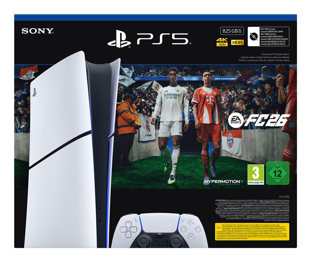 Sony PlayStation 5 Slim Digital+ EA Sports FC 26 Bundle, 825 GB, Wi-Fi, Črna/Bela