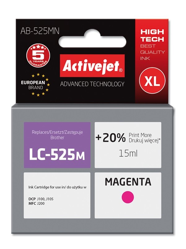 Activejet črnilo za tiskalnik (nadomestilo za Brother LC525M), magenta, 15 ml