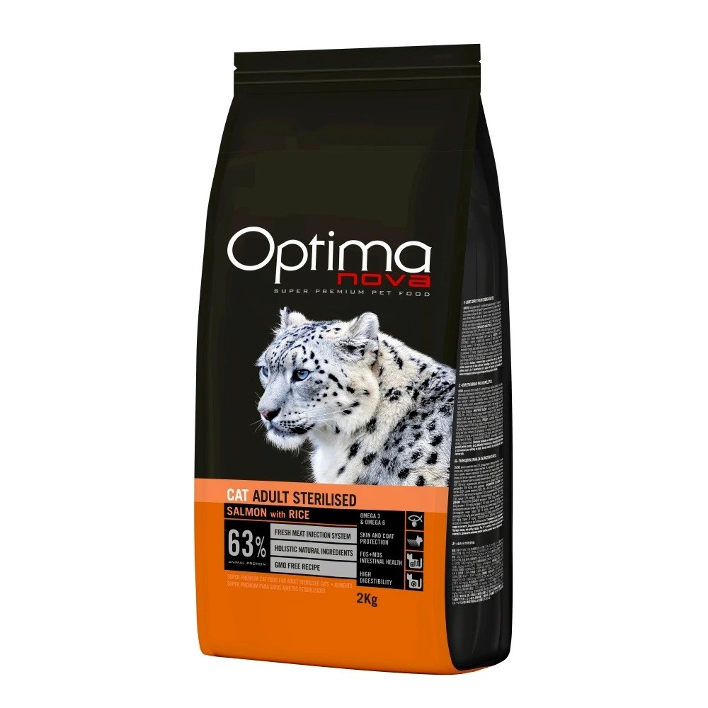 OPTIMANOVA Mačja hrana Adult Sterilised Losos in riž, 2 kg