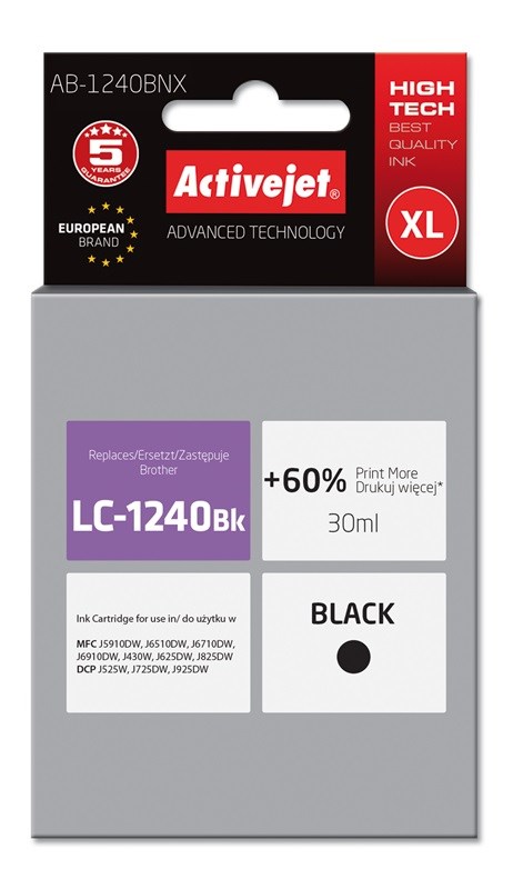 Activejet AB-1240BNX črn (nadomestni za Brother LC1240BK/1220BK), 30 ml
