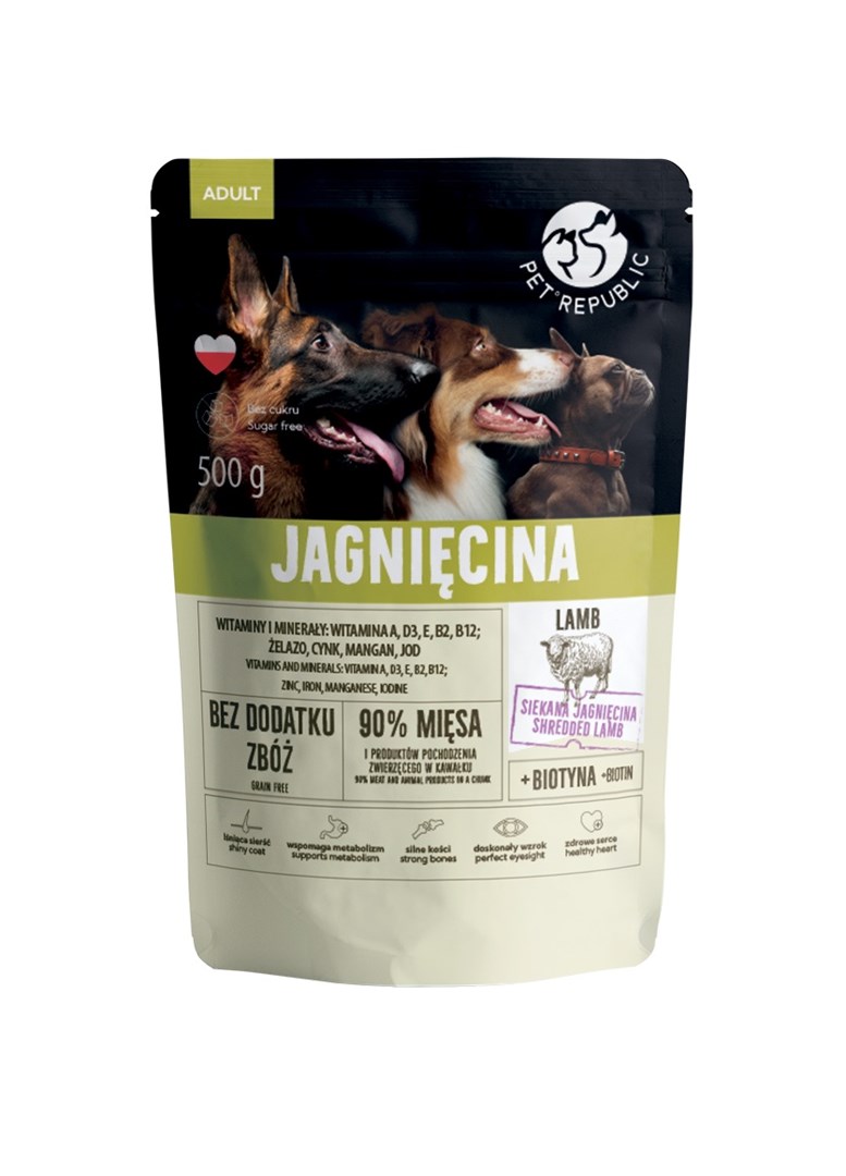 PTR PET REPUBLIC Jagnjetina za odrasle pse - mokra hrana - 500g