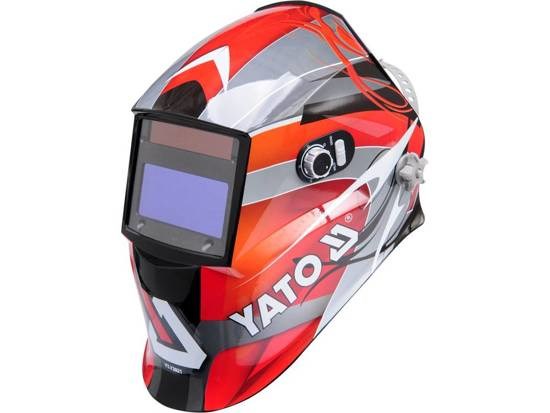Varilna čelada Yato YT-73921 z avtomatskim filtrom, črna/rdeča/srebrna