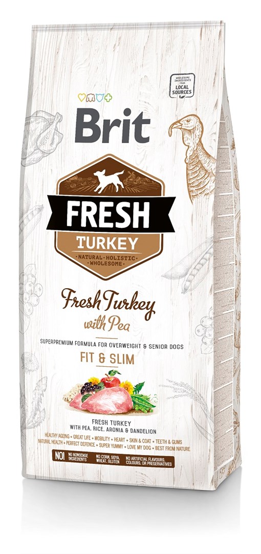 BRIT Fresh Turkey & Pea Fit & Slim pasja hrana, puran z grahom, 12 kg