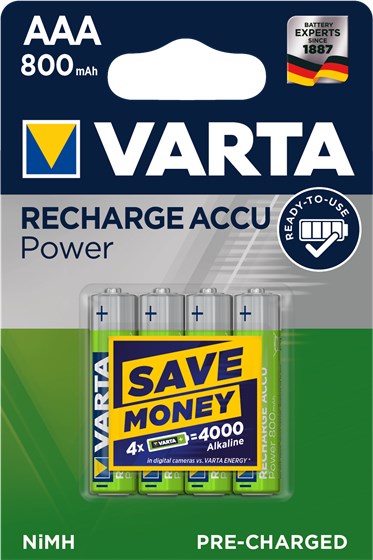 VARTA HR03 AAA Recharge Accu Power 800 mAh polnilne baterije 4 kos zelene