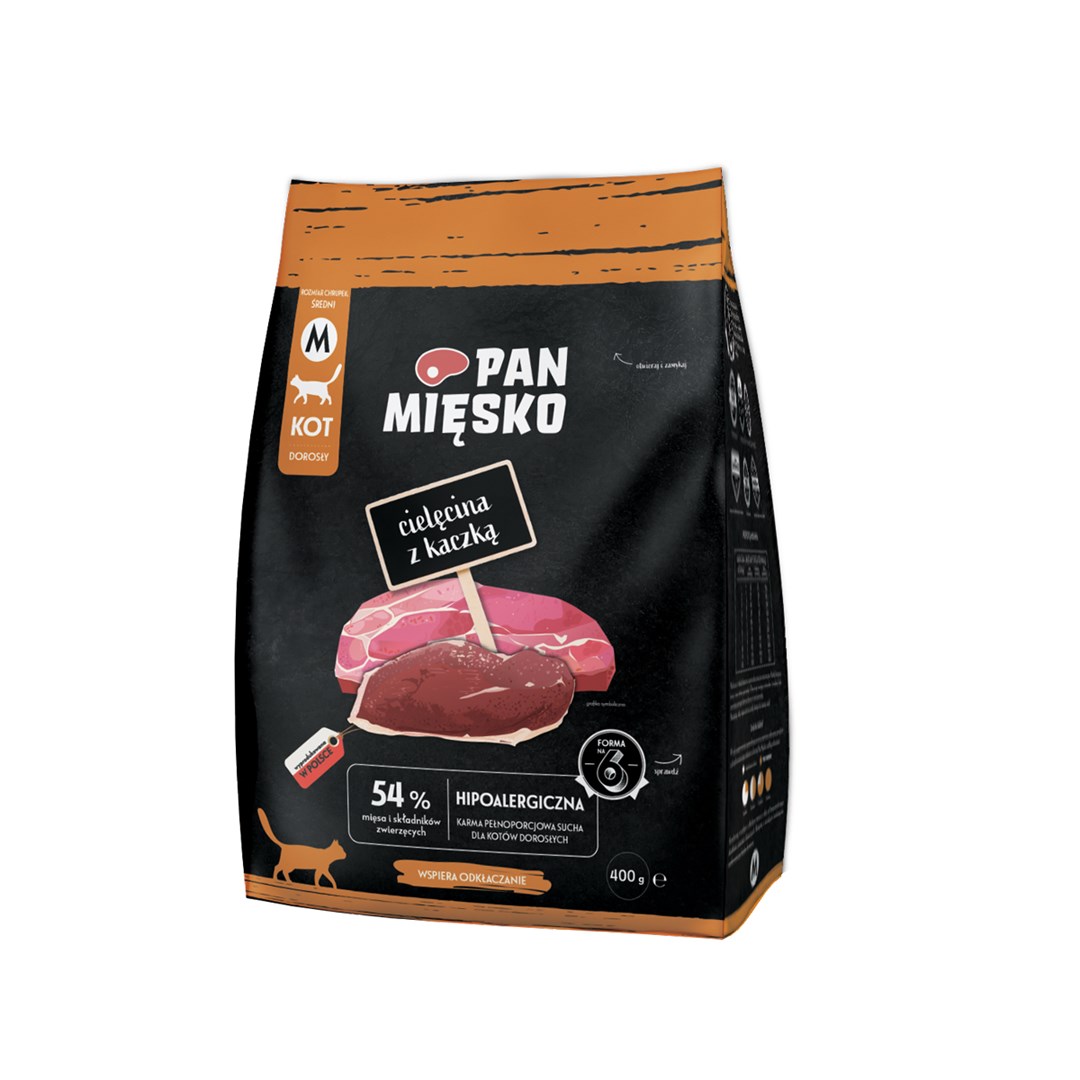 PAN MIĘSKO Teletina s patkom - suha hrana za mačke - 400g