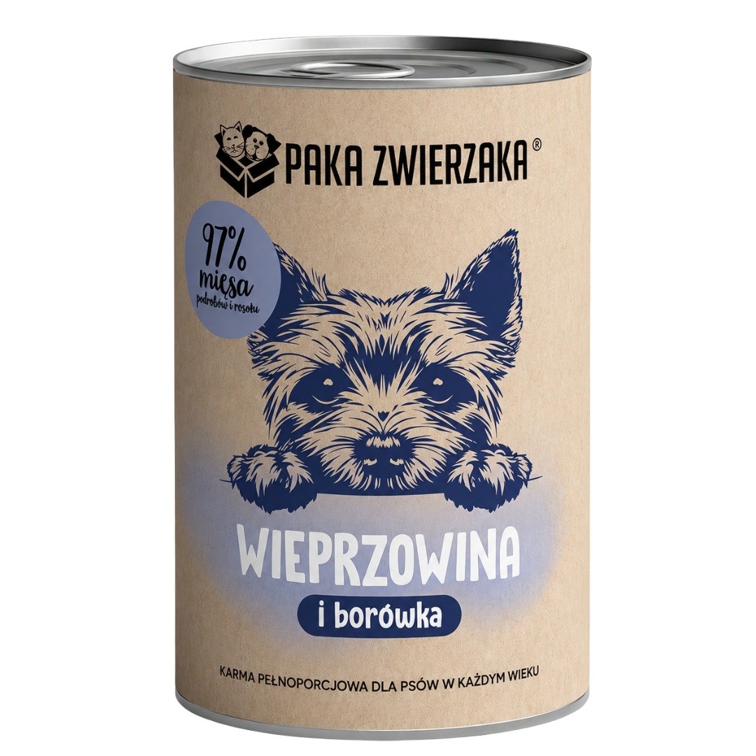 PAKA ZWIERZAKA Svinjetina z borovnicami Mono - Mokra hrana za pse - 400 g