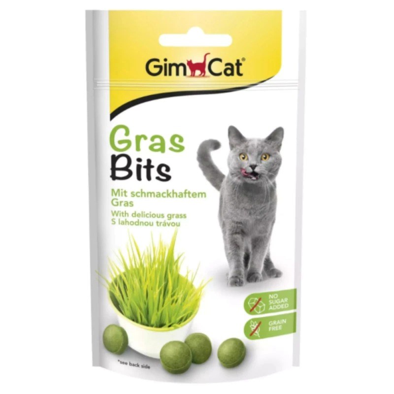 GIMCAT GrasBits Hrustljavi travični grižljaji – priboljški za mačke – 40g