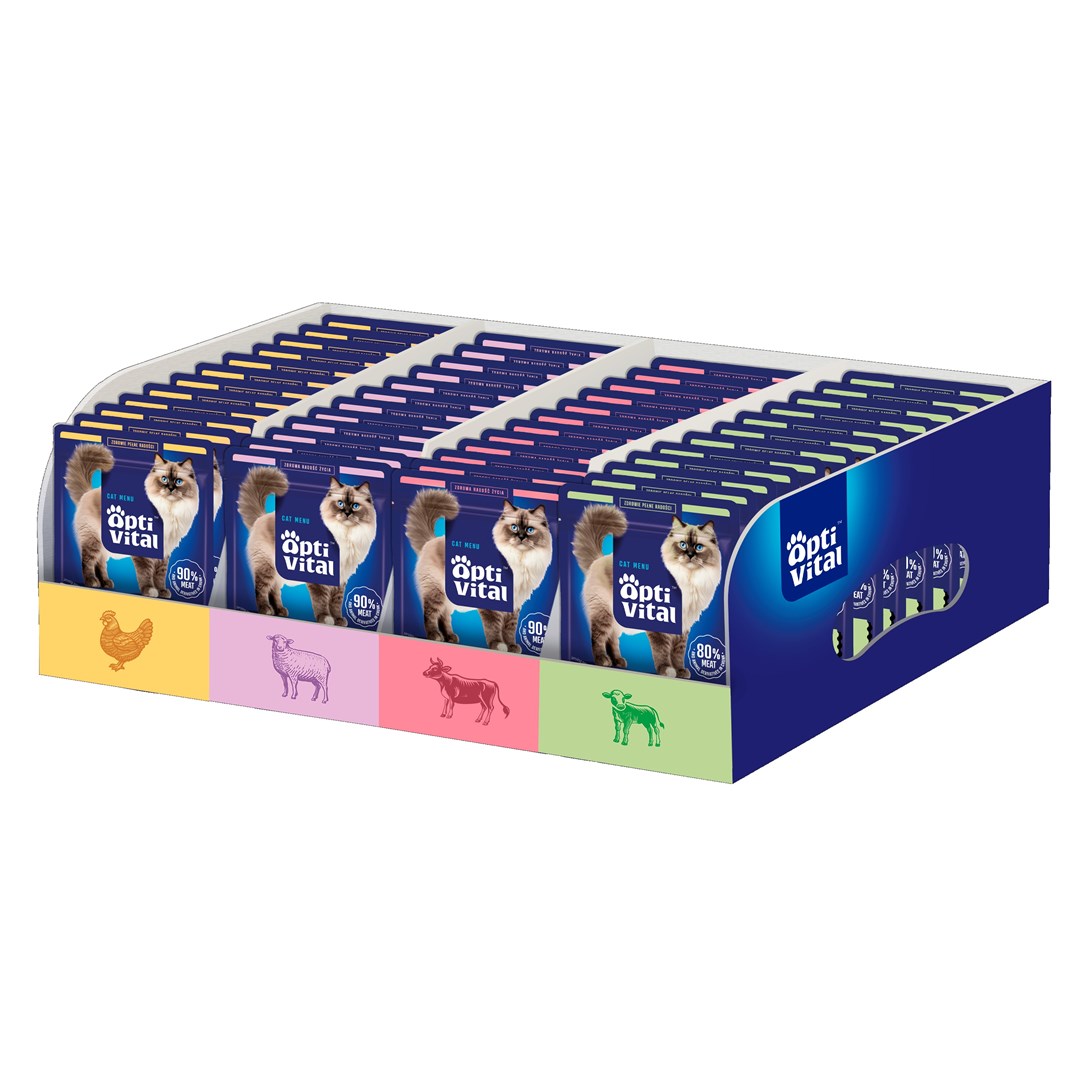 OPTIVITAL Koseki v omaki, piščanec, govedina, jagnjetina, teletina - mokra hrana za mačke, 112x85g